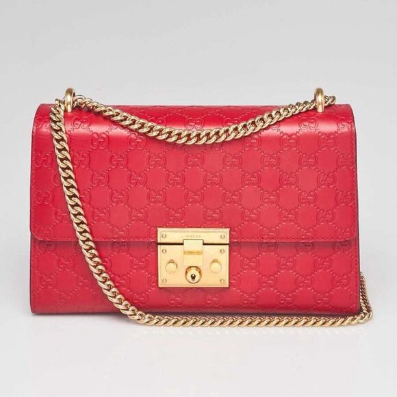 Gucci Red Guccissima Leather Padlock Medium Shoulder Bag - Picture 1 of 9